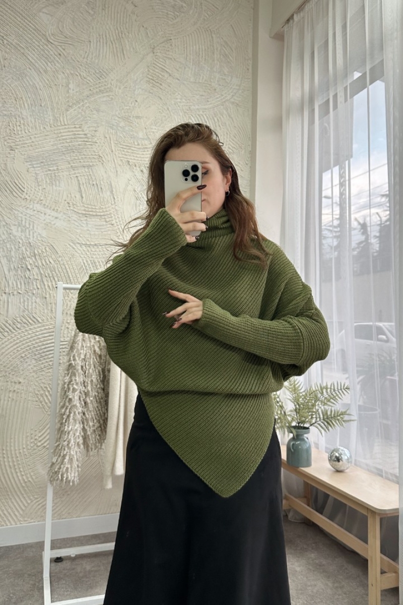 Rachel Yeşil Triko Kazak Panço