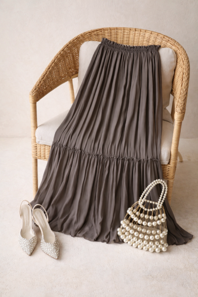 Vala Vizon Uzun Astarlı Pileli Şifon Etek