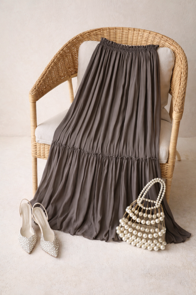 Vala Vizon Uzun Astarlı Pileli Şifon Etek