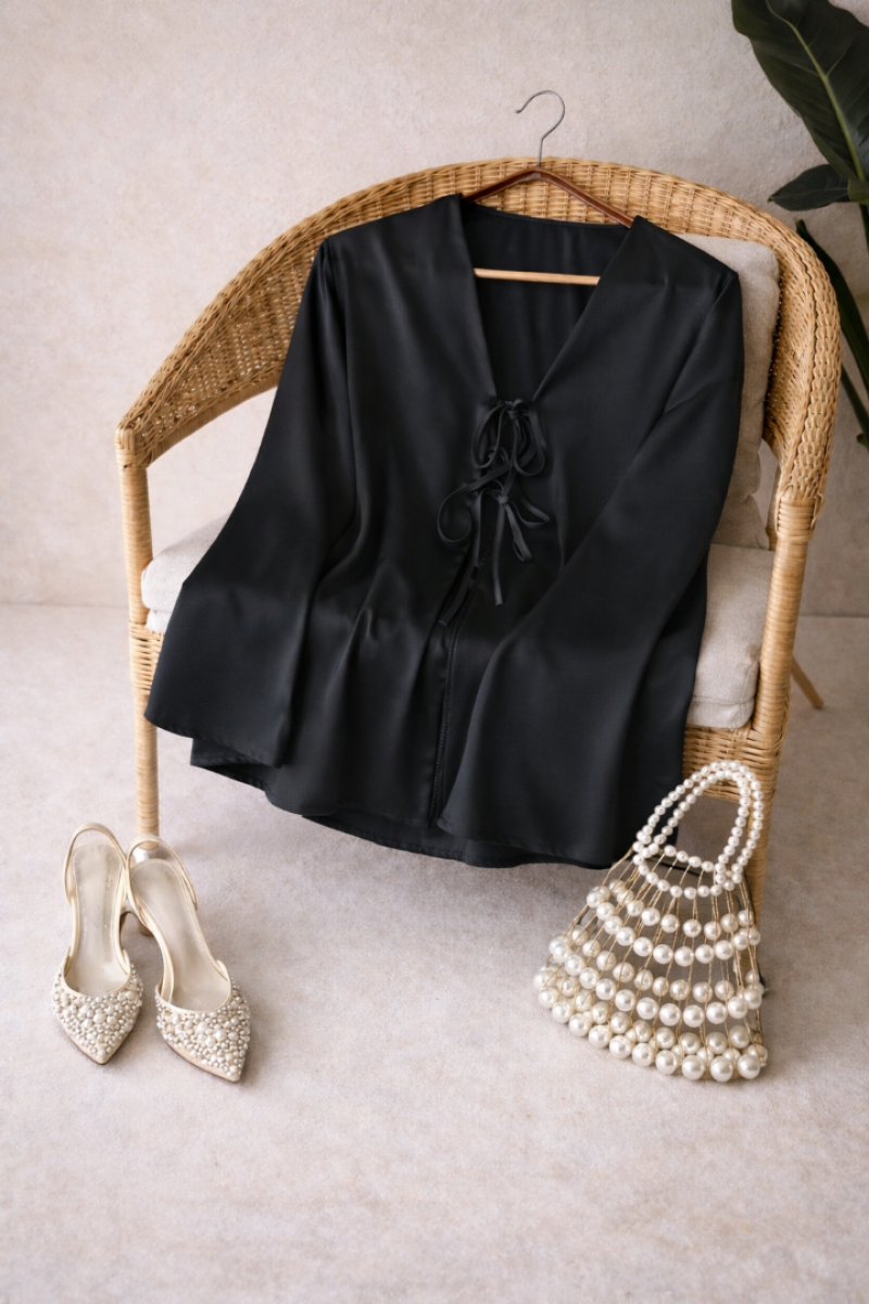 Olivya Siyah Saten Gömlek