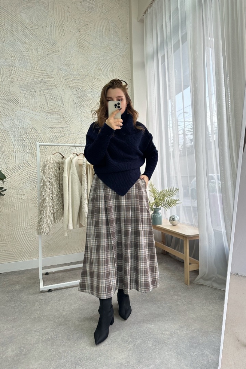 Rebeca Kahverengi Ekose Etek