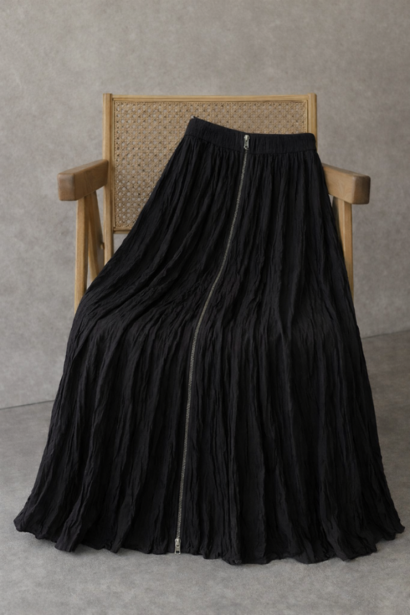 Sarra Siyah Fermuarlı Etek
