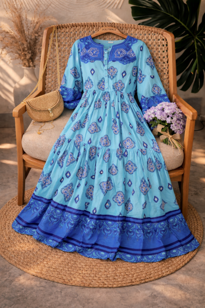 Ajda Mavi Uzun Viskon Elbise