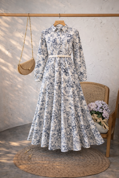 Flower Lacivert Elbise