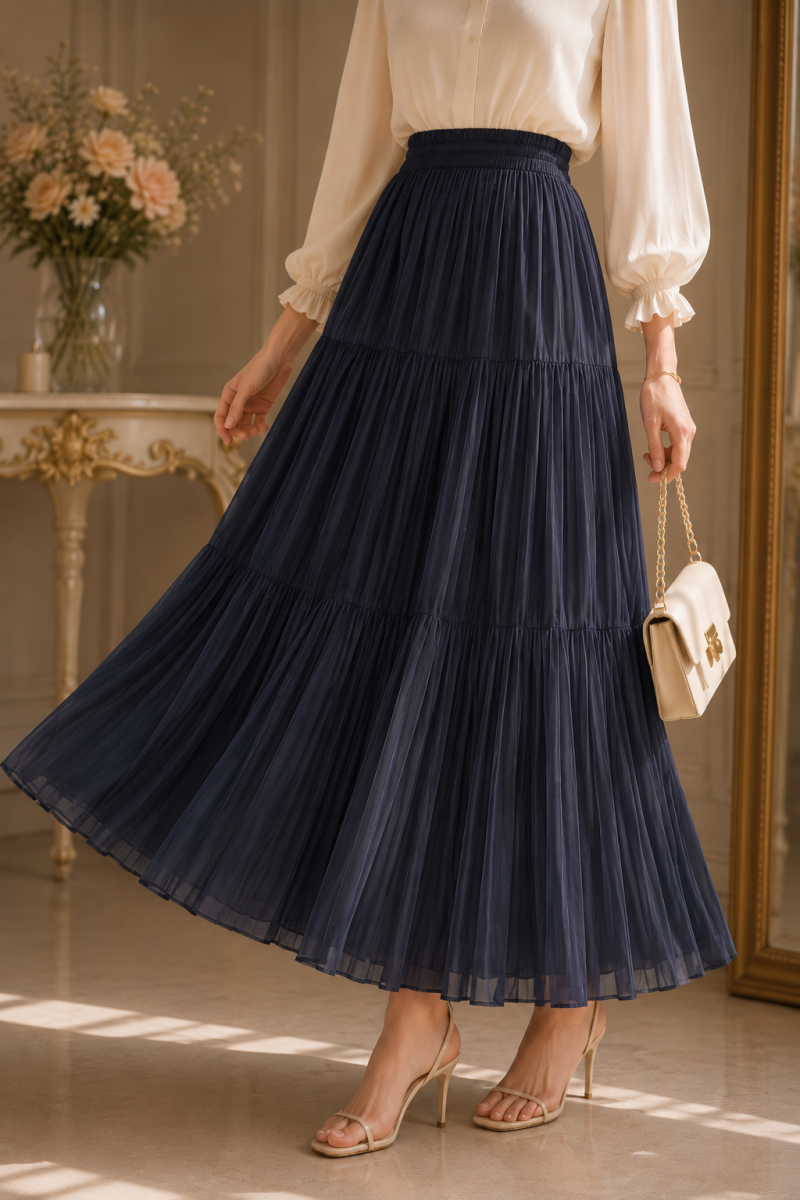 Lara Soft Lacivert Etek 