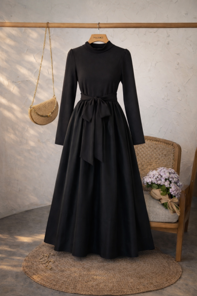 Henna Siyah Uzun Elbise