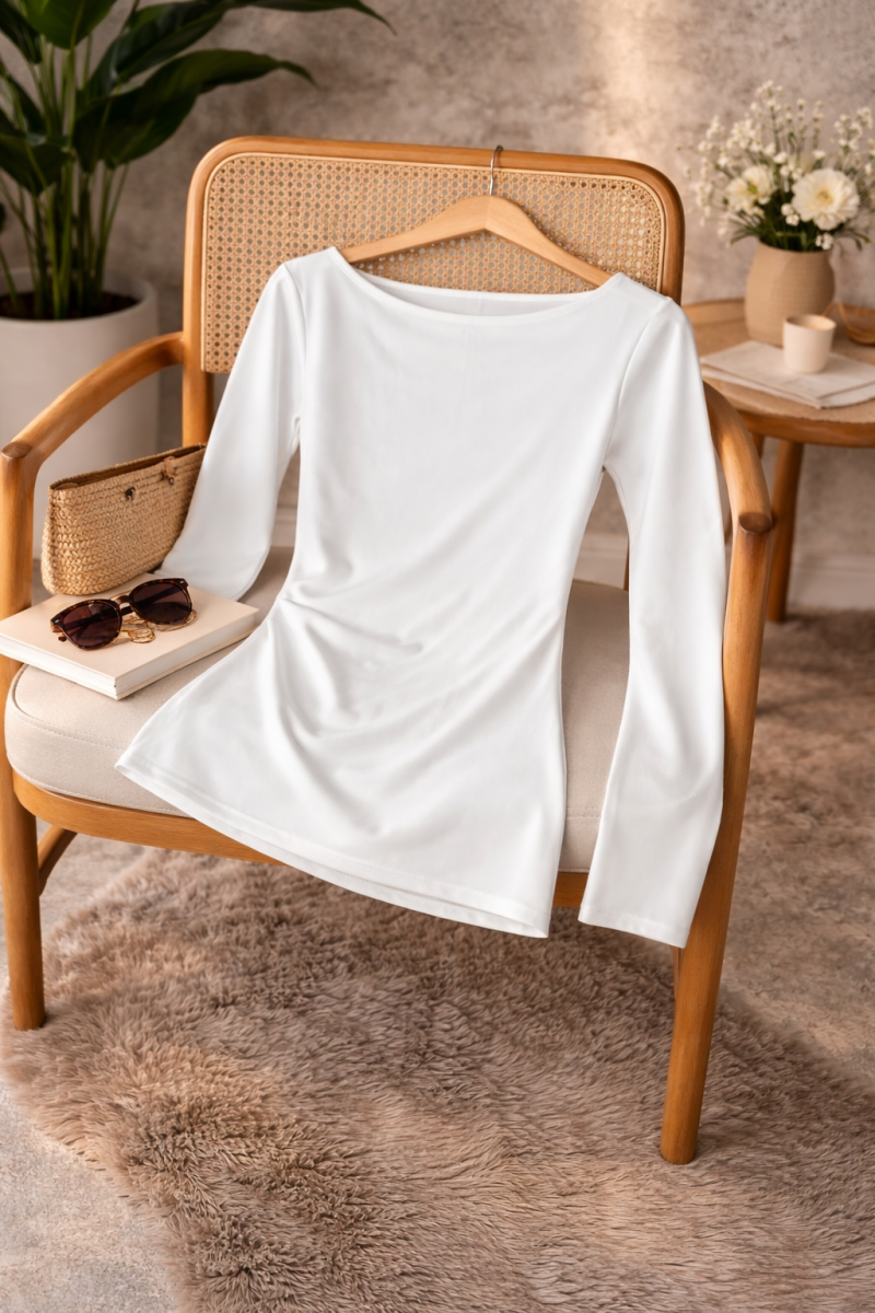 Leyla Beyaz Asimetrik Bluz