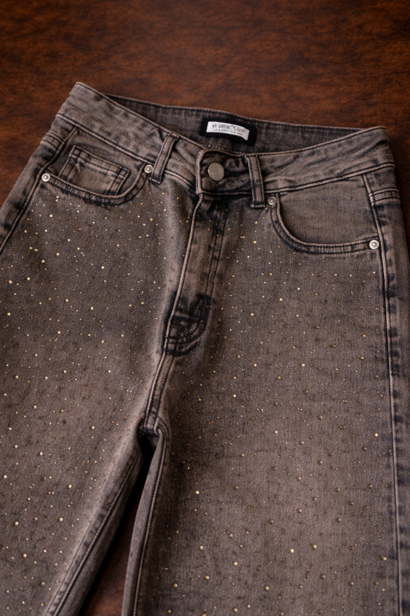 Mayna Kahverengi Taşlı Denim Kot Pantolon