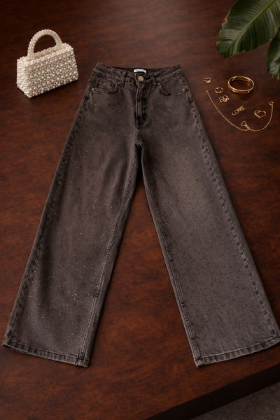 Mayna Kahverengi Taşlı Denim Kot Pantolon