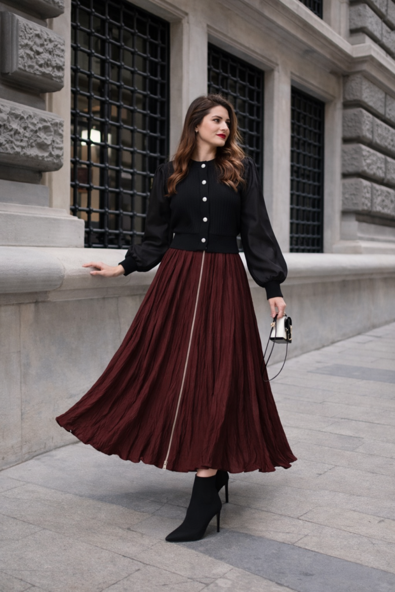 Sara Bordo Fermuarlı Etek