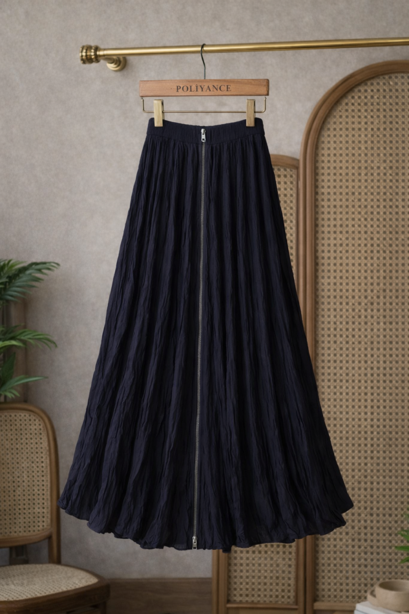 Sara Lacivert Fermuarlı Etek