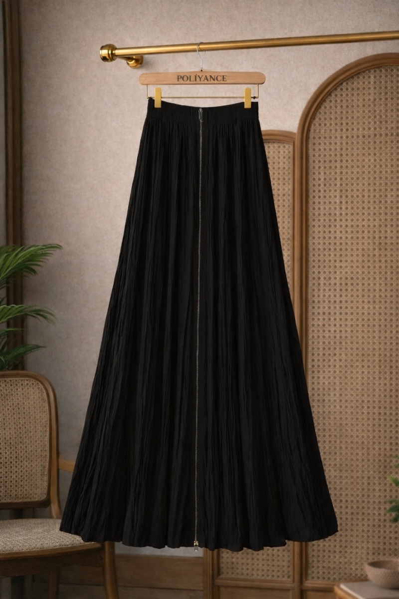 Sarra Siyah Fermuarlı Etek