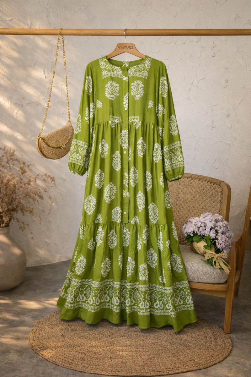 Sayina Yeşil Uzun Viskon Elbise