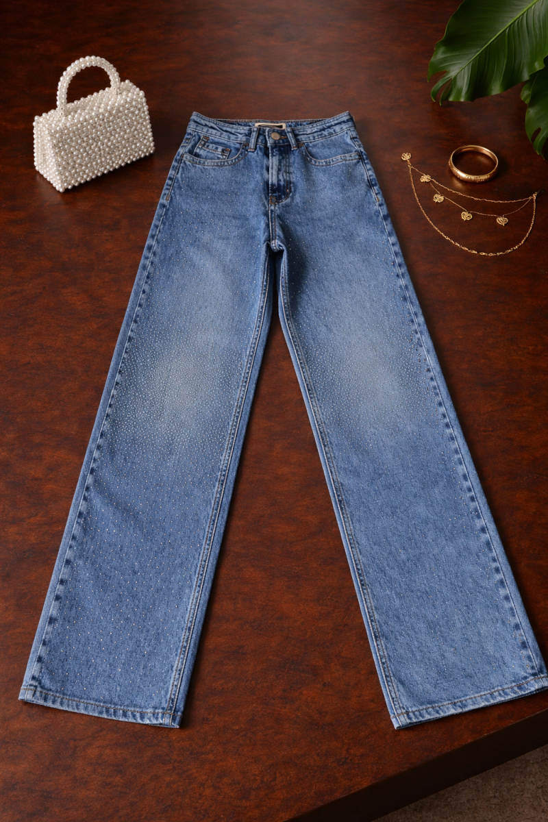 Seyra Mavi Taşlı Denim Kot Pantolon