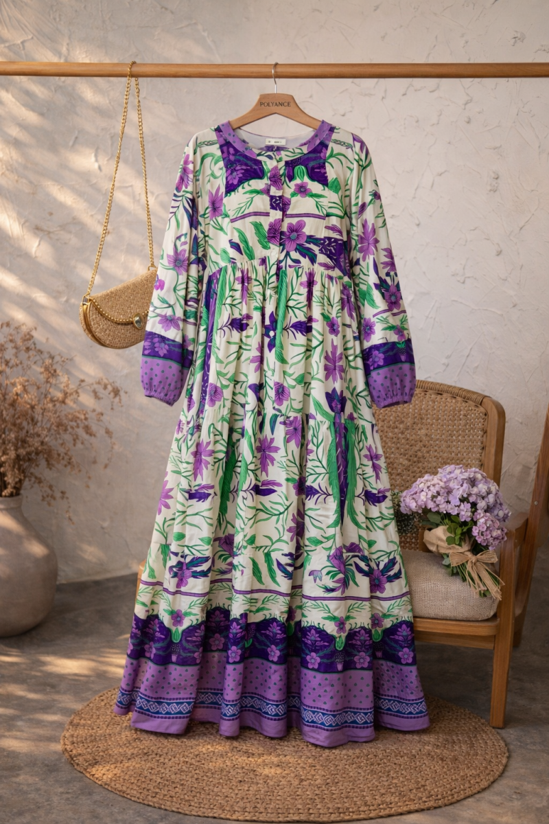 Talya Mor Uzun Viskon Elbise