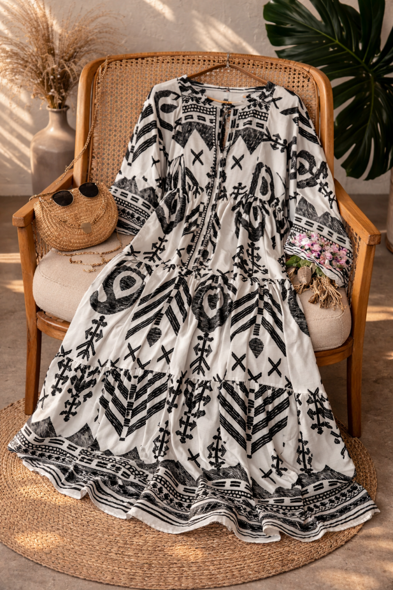 Teora Siyah Uzun Viskon Elbise