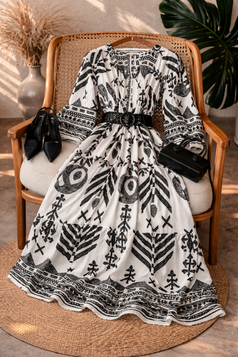 Teora Siyah Uzun Viskon Elbise